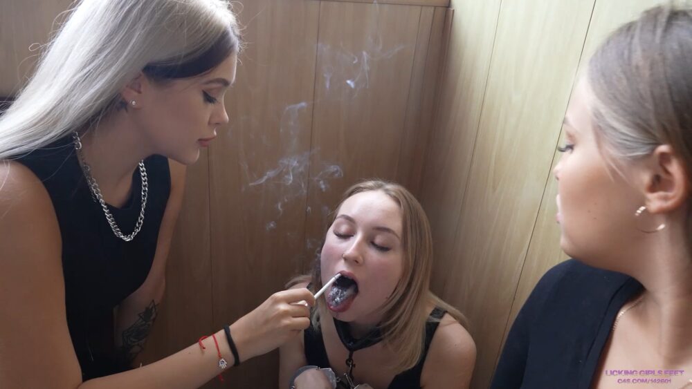 Nicole and Pamela – You are our human ashtray! Open your mouth! Licking Girls Feet