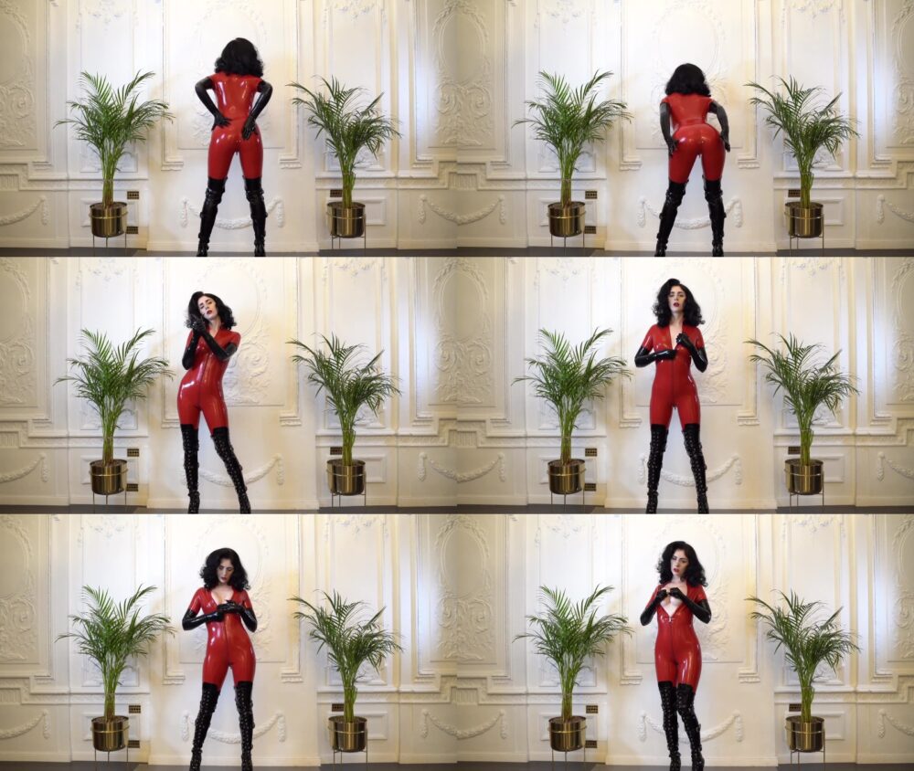 Actress: Miss Ellie Mouse. Title and Studio: ASMR Red Latex Catsuit Teasing