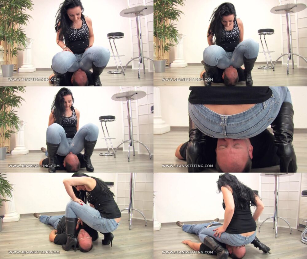 Dominatrix Luciana in Lady Luciana uses him as a seat cushion Jeanssitting