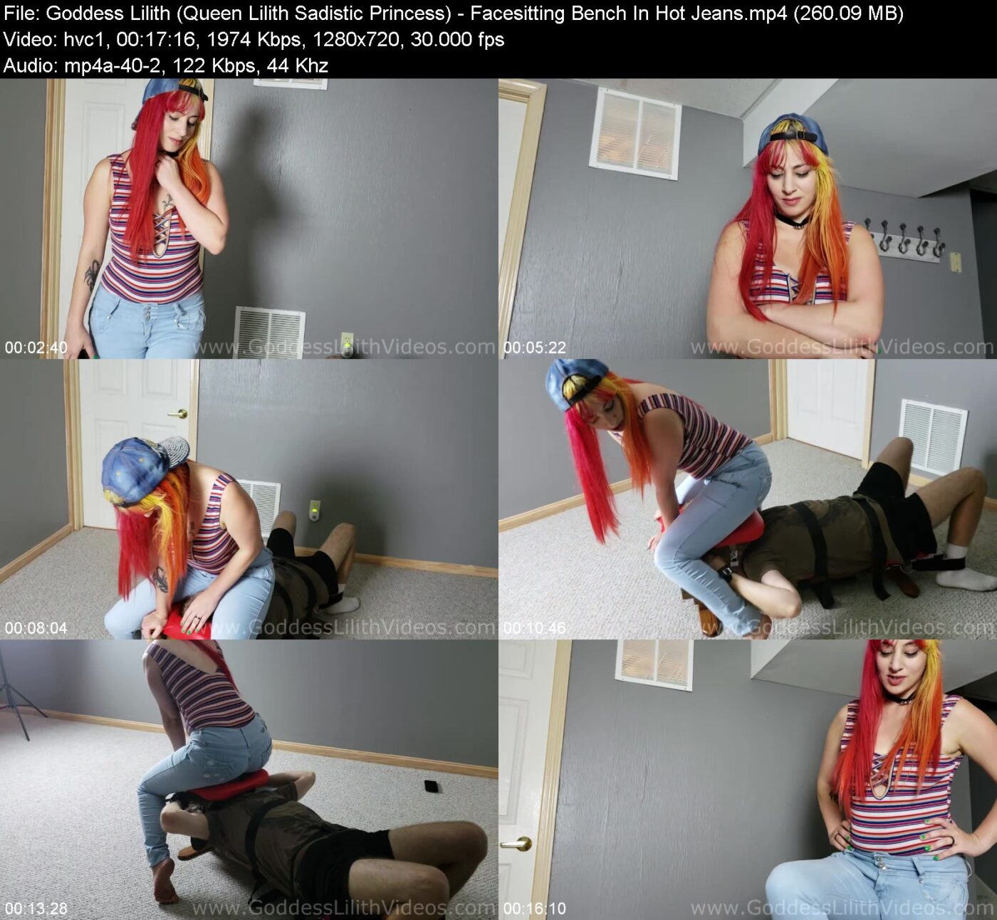 Goddess Lilith (Queen Lilith Sadistic Princess) in Facesitting Bench In Hot Jeans