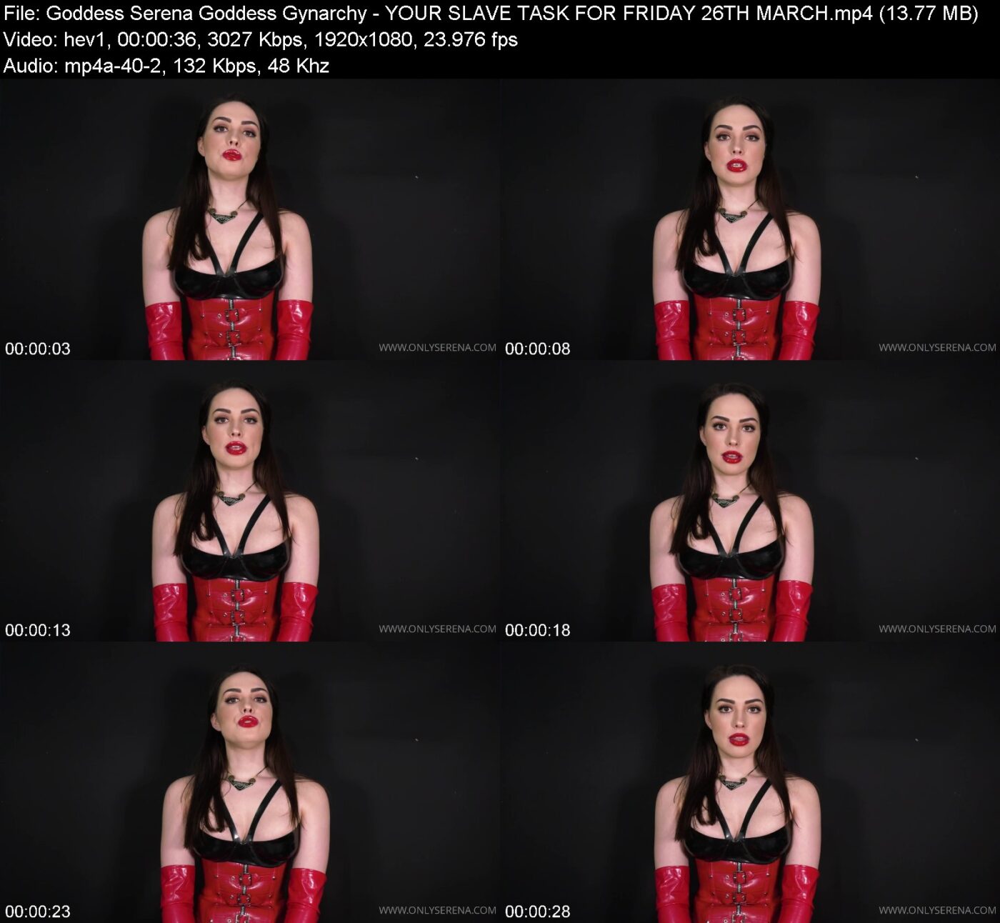 Actress: Goddess Serena Goddess Gynarchy. Title and Studio: YOUR SLAVE TASK FOR FRIDAY 26TH MARCH