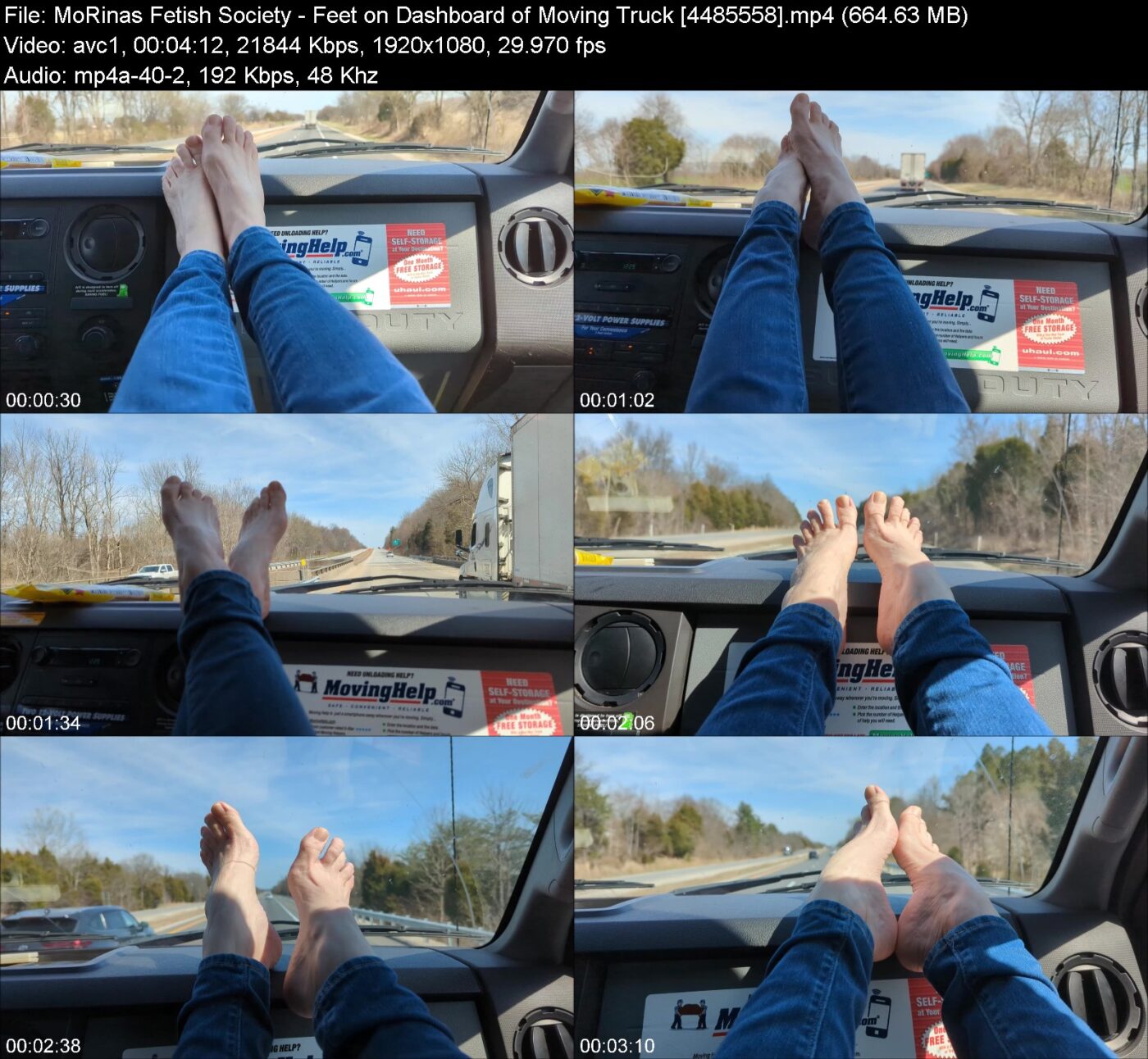 Actress: MoRinas Fetish Society. Title and Studio: Feet on Dashboard of Moving Truck [4485558]