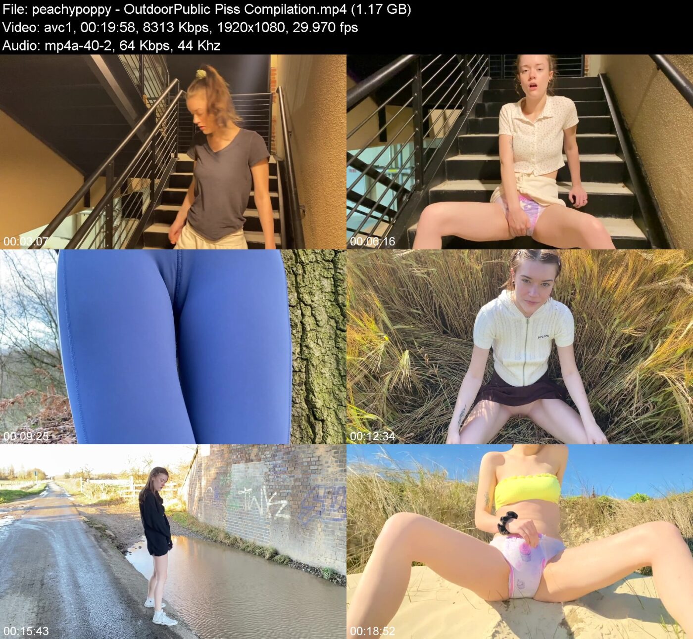 Actress: peachypoppy. Title and Studio: OutdoorPublic Piss Compilation