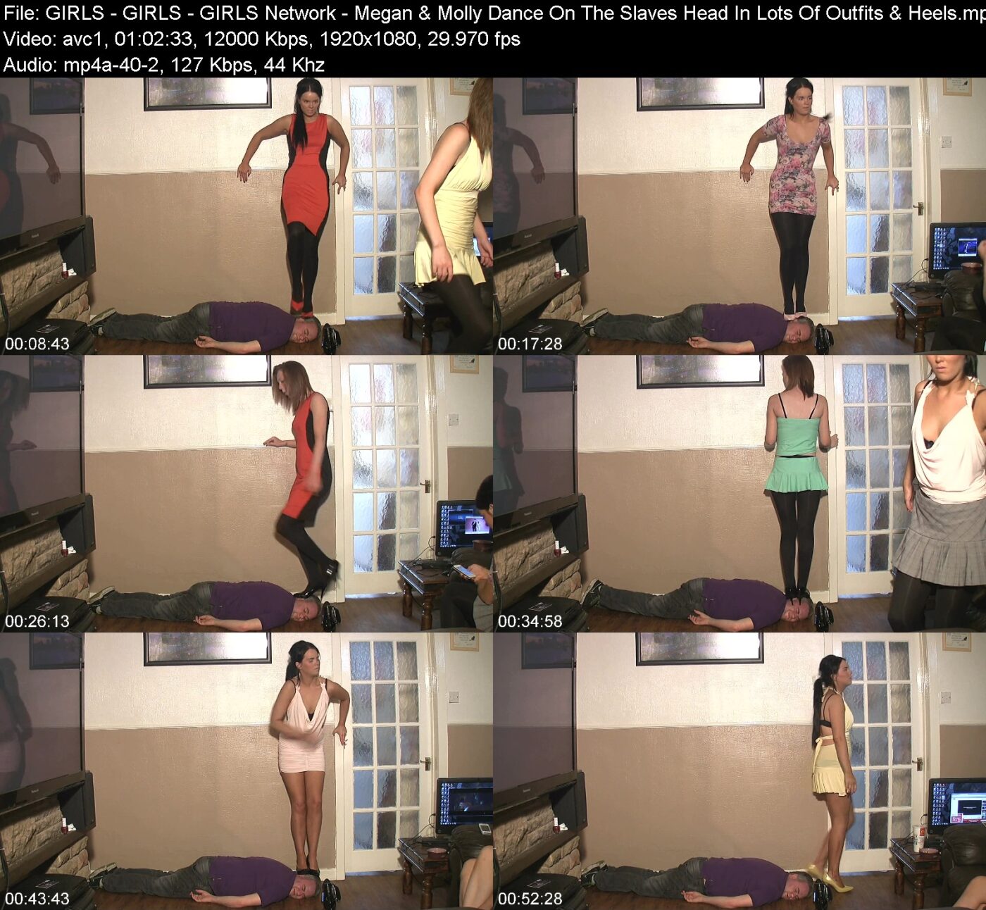 Actress: GIRLS. Title and Studio: GIRLS – GIRLS Network – Megan & Molly Dance On The Slaves Head In Lots Of Outfits & Heels