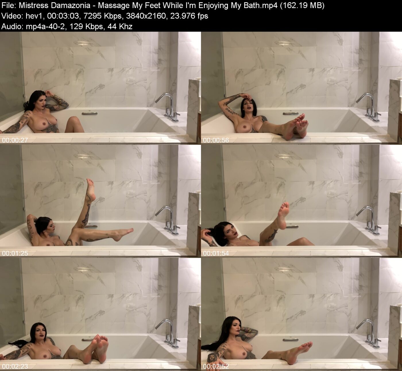 Actress: Mistress Damazonia. Title and Studio: Massage My Feet While I’m Enjoying My Bath