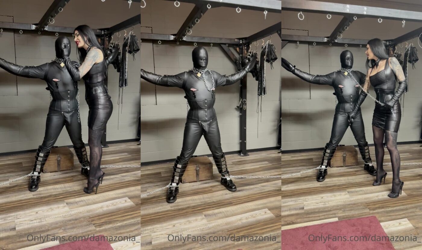 Actress: Mistress Damazonia. Title and Studio: Teasing My Leather Gimp Seems To Bring A Smile On My Face  @Fetishdynast