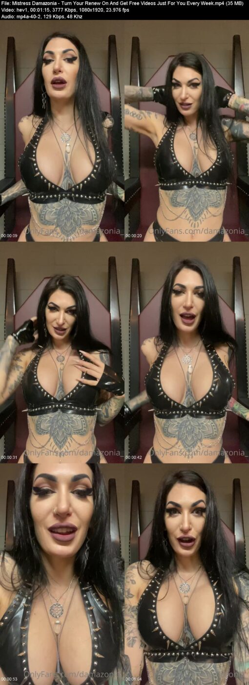 Actress: Mistress Damazonia. Title and Studio: Turn Your Renew On And Get Free Videos Just For You Every Week