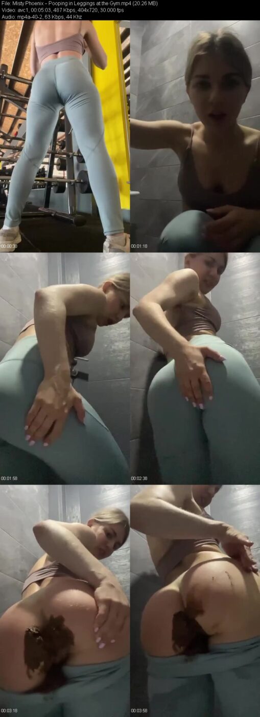Actress: Misty Phoenix. Title and Studio: Pooping in Leggings at the Gym