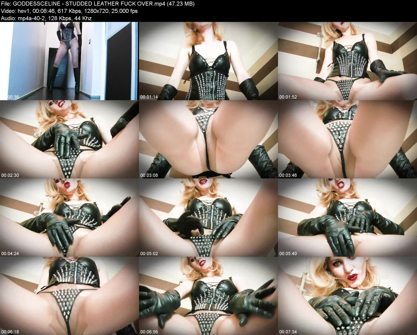 Actress: GODDESSCELINE. Title and Studio: STUDDED LEATHER FUCK OVER