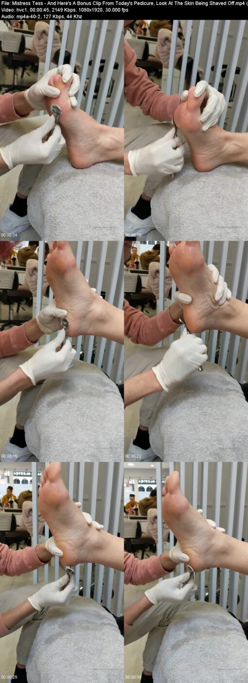 Actress: Mistress Tess. Title and Studio: And Here’s A Bonus Clip From Today’s Pedicure, Look At The Skin Being Shaved Off