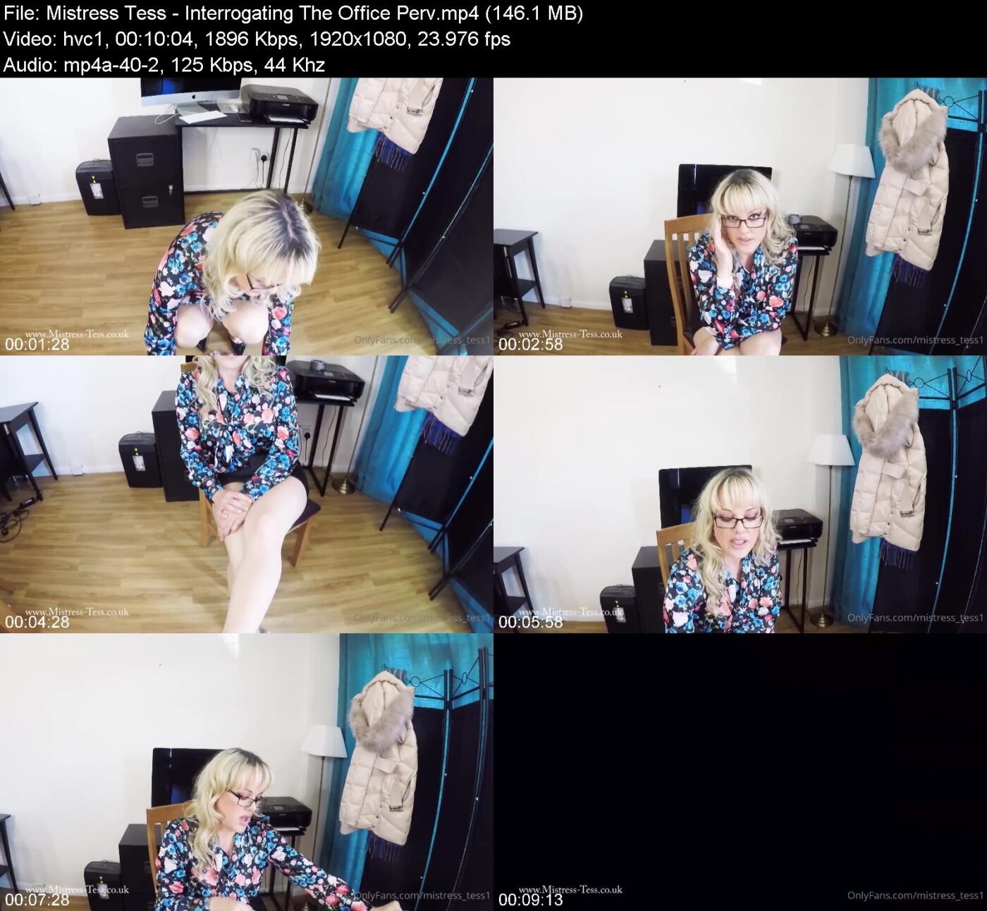 Actress: Mistress Tess. Title and Studio: Interrogating The Office Perv