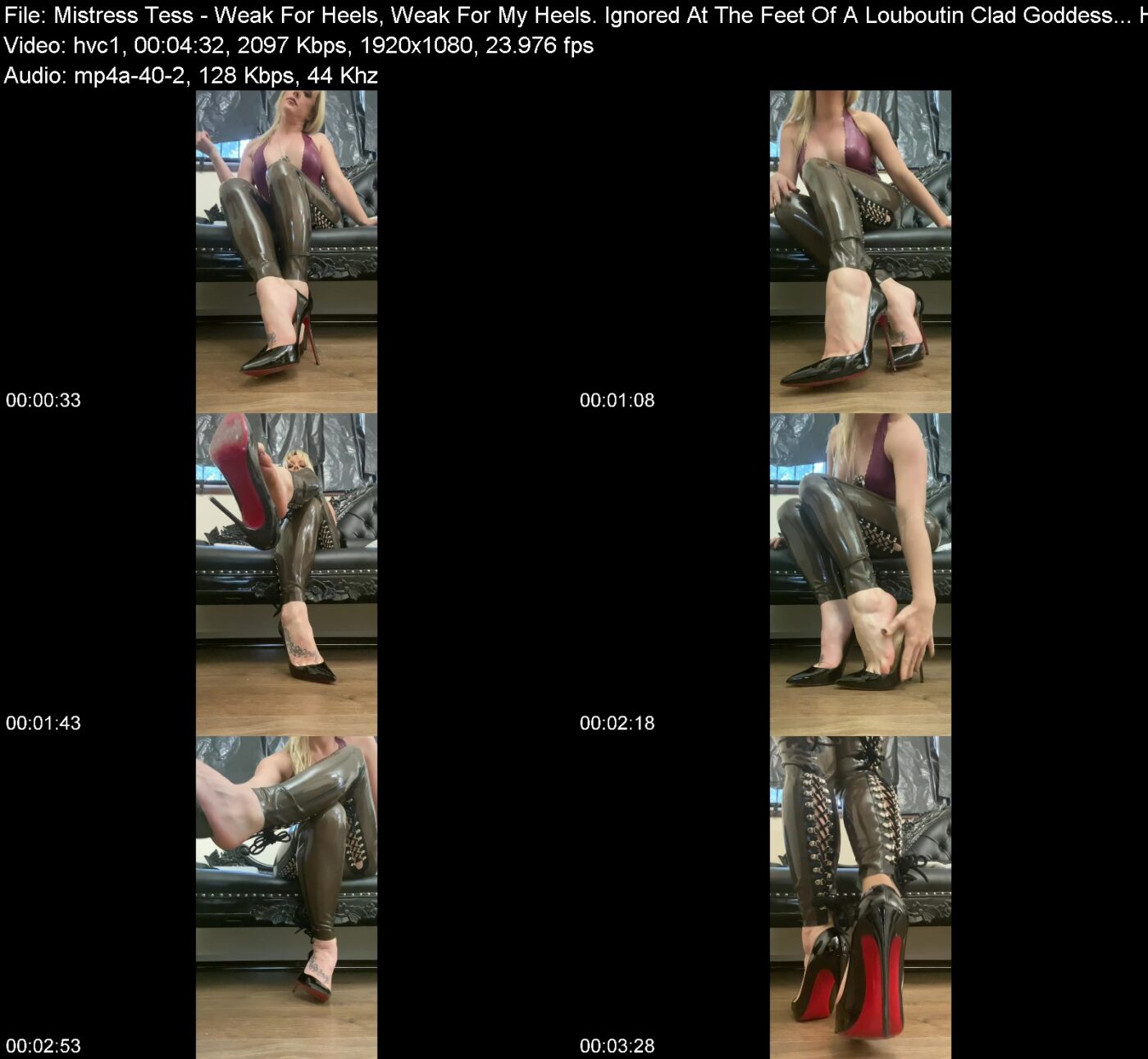 Actress: Mistress Tess. Title and Studio: Weak For Heels, Weak For My Heels. Ignored At The Feet Of A Louboutin Clad Goddess… Hypn