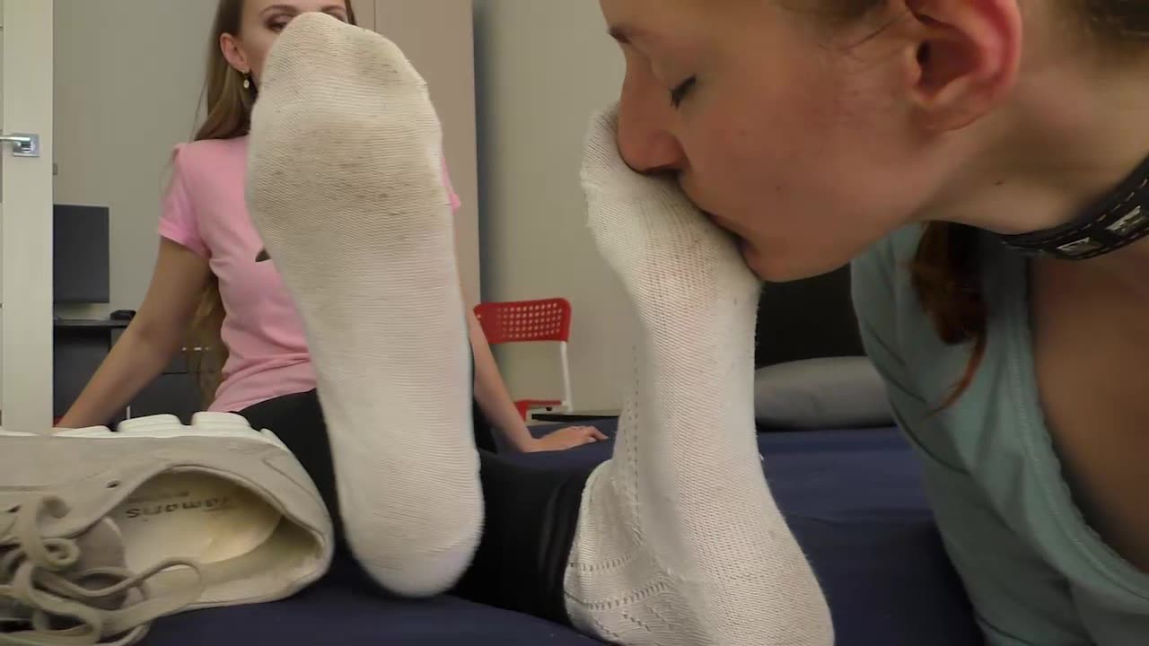 Under Girls Feet in Stinky Wet Socks Therapy For Slave Girl