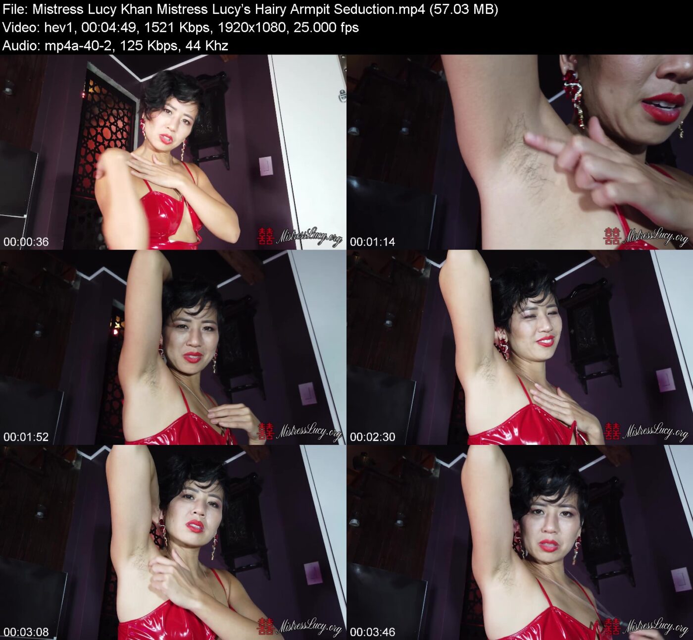 Actress: Mistress Lucy Khan. Title and Studio: Mistress Lucy’s Hairy Armpit Seduction