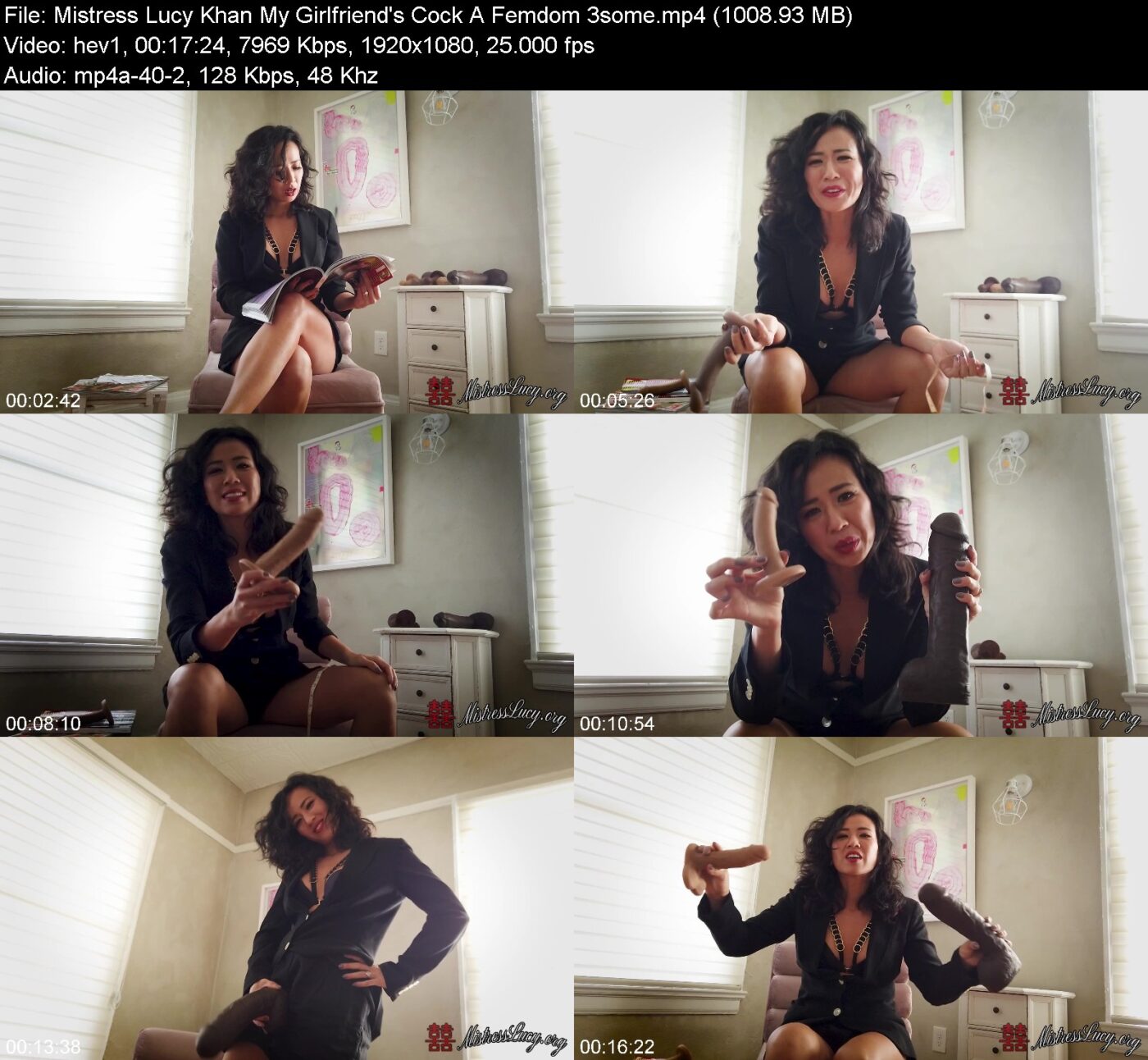 Actress: Mistress Lucy Khan. Title and Studio: My Girlfriend’s Cock A Femdom 3some