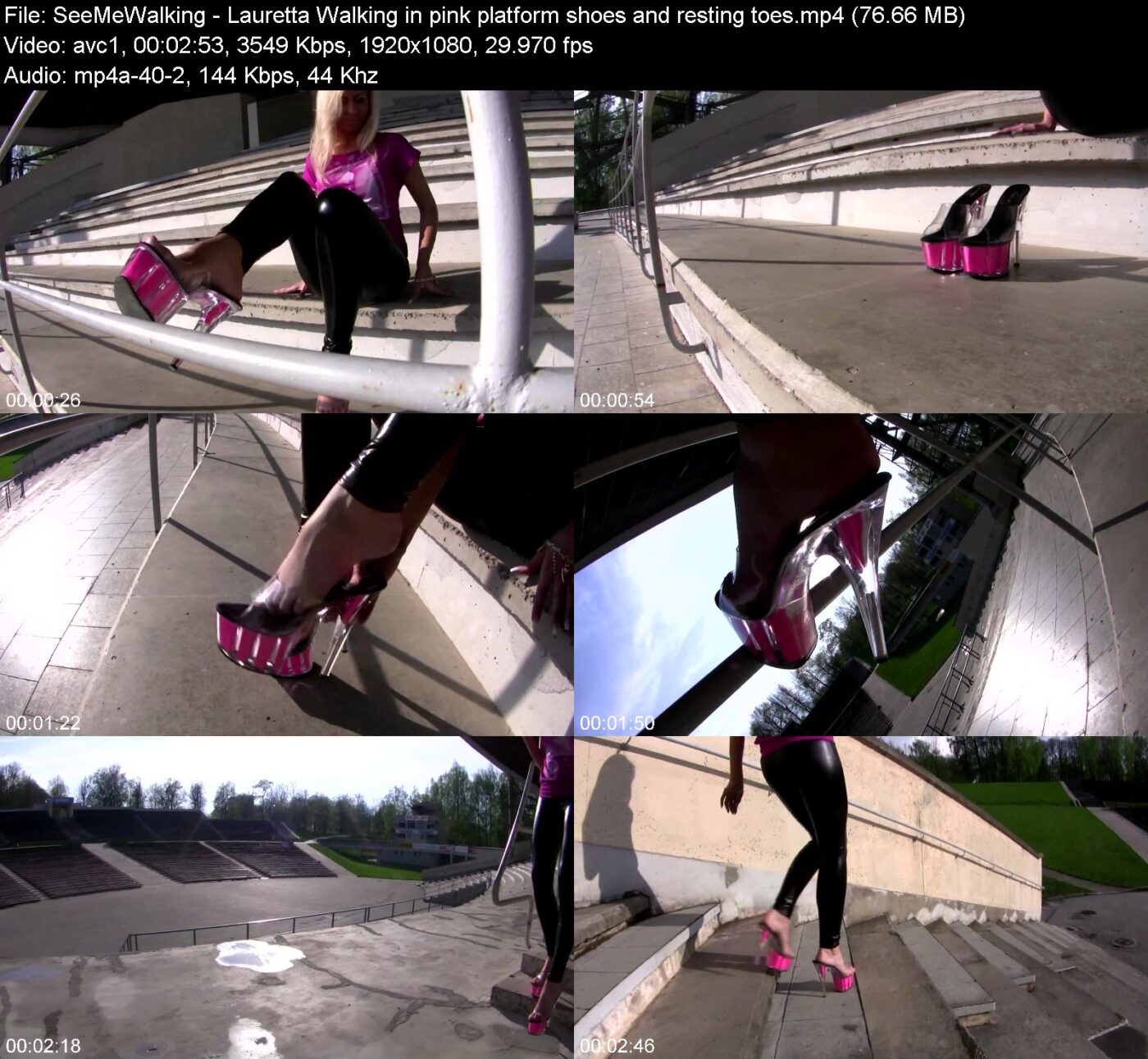 SeeMeWalking - Lauretta Walking in pink platform shoes and resting toes
