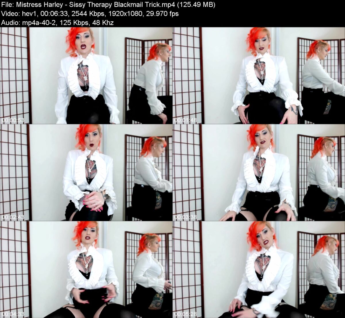 Actress: Mistress Harley. Title and Studio: Sissy Therapy Blackmail Trick