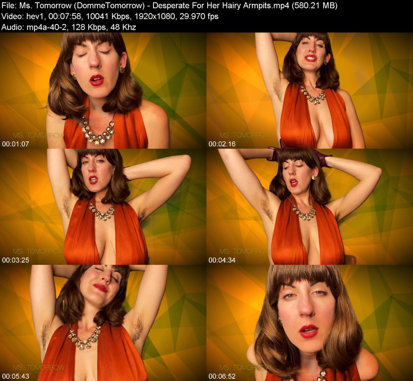 Actress: Ms. Tomorrow (DommeTomorrow). Title and Studio: Desperate For Her Hairy Armpits