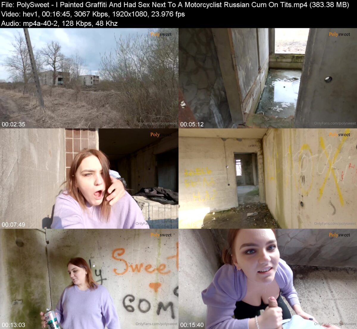 Actress: PolySweet. Title and Studio: I Painted Graffiti And Had Sex Next To A Motorcyclist Russian Cum On Tits