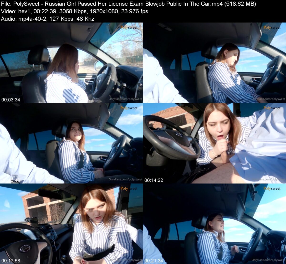Actress: PolySweet. Title and Studio: Russian Girl Passed Her License Exam Blowjob Public In The Car